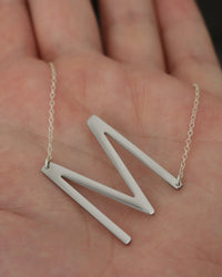 Silver Large Letter Necklace | Big Initial Necklace | Sideways Initial | Oversized Name Necklace | Monogram Statement Layering Necklace