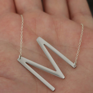 Silver Large Letter Necklace | Big Initial Necklace | Sideways Initial | Oversized Name Necklace | Monogram Statement Layering Necklace