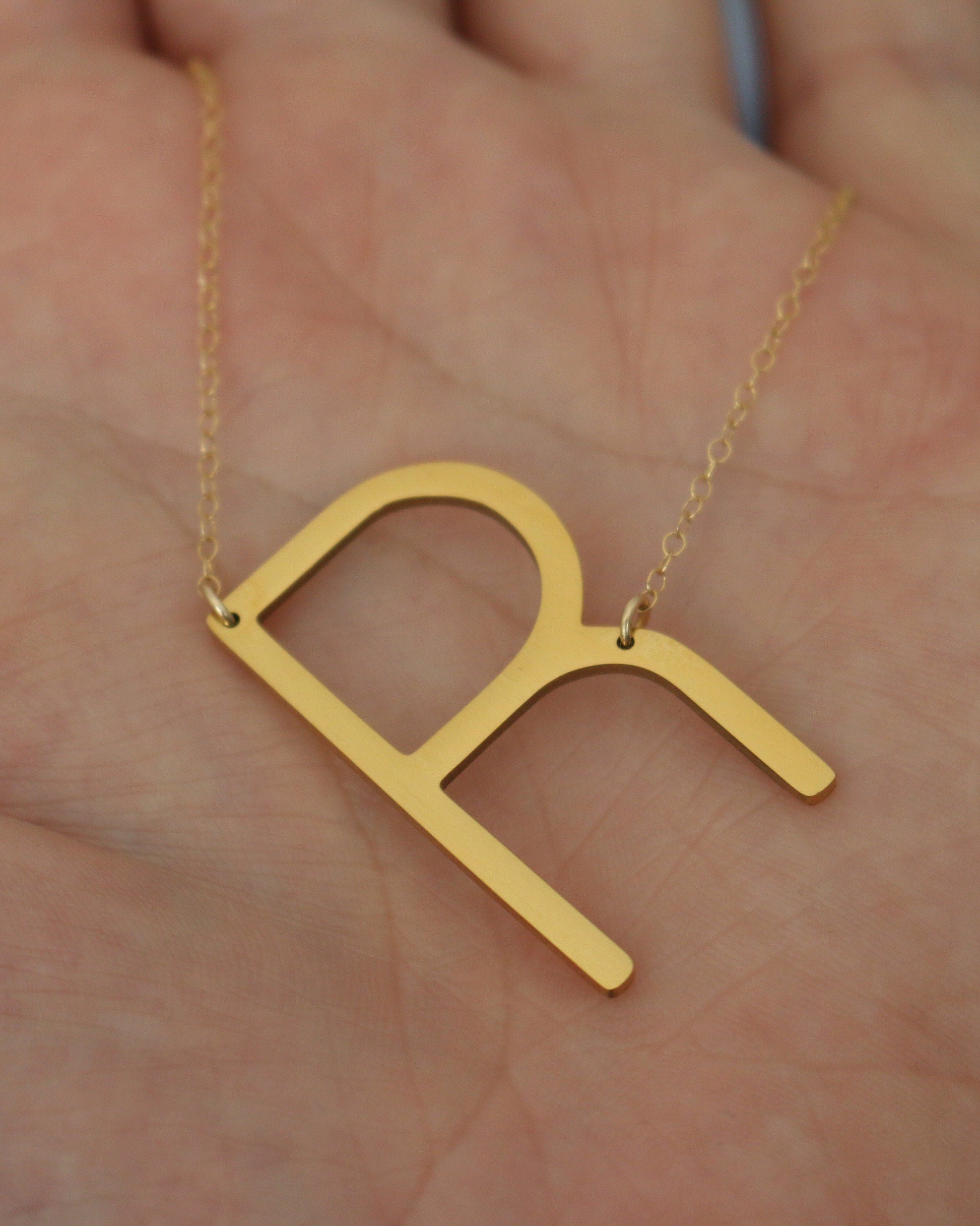 14K Gold Filled Large Letter Necklace | Big Initial Necklace | Sideways Initial | Oversized Name | Monogram Statement Layering Necklace