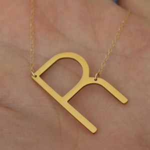 14K Gold Filled Large Letter Necklace | Big Initial Necklace | Sideways Initial | Oversized Name | Monogram Statement Layering Necklace