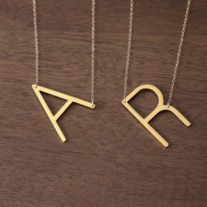 14K Gold Filled Large Letter Necklace | Big Initial Necklace | Sideways Initial | Oversized Name | Monogram Statement Layering Necklace