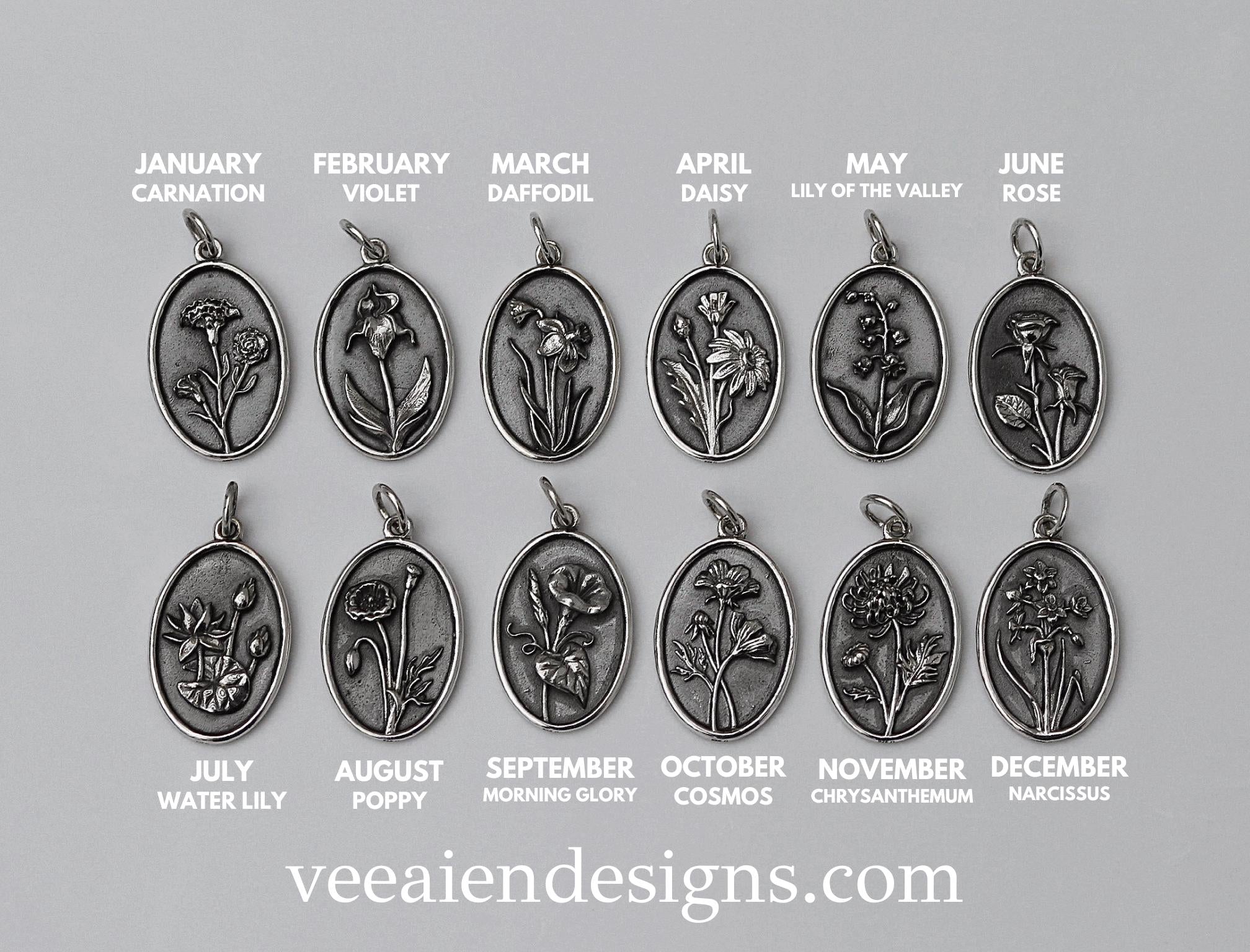 January Birth Flower Necklace Medallion | Birth Flower Jewelry | Carnation | Birth Month Flower | Birthstone Necklace | Best Friend Birthday