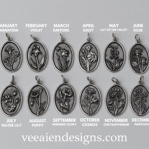 January Birth Flower Necklace Medallion | Birth Flower Jewelry | Carnation | Birth Month Flower | Birthstone Necklace | Best Friend Birthday