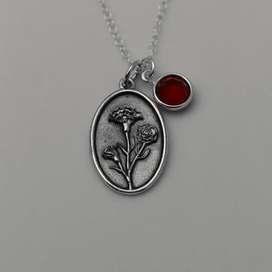 January Birth Flower Necklace Medallion | Birth Flower Jewelry | Carnation | Birth Month Flower | Birthstone Necklace | Best Friend Birthday