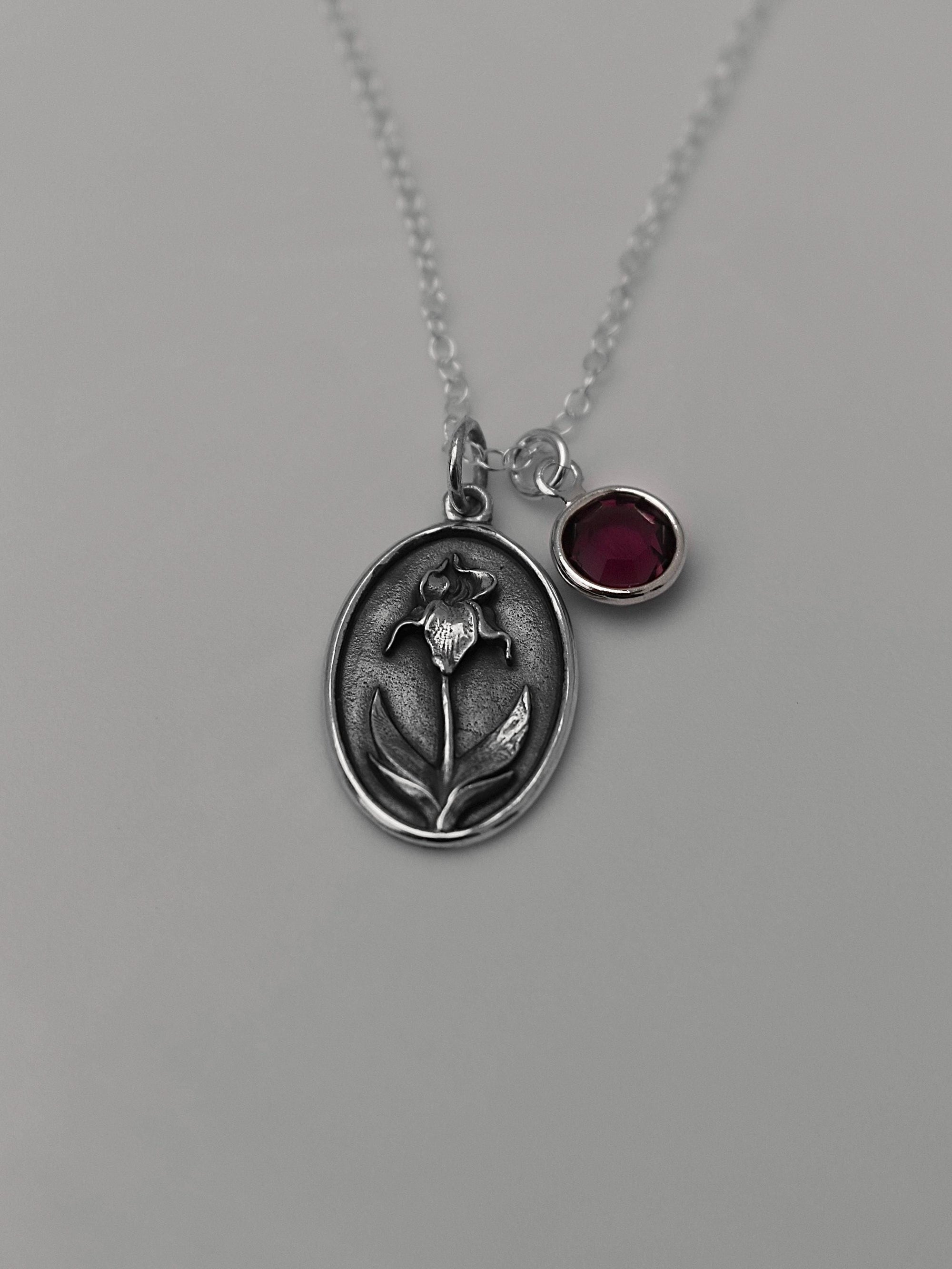 February Birth Flower Necklace Medallion | Birth Flower Jewelry | Violet | Birth Month Flower | Birthstone Necklace | Best Friend Birthday