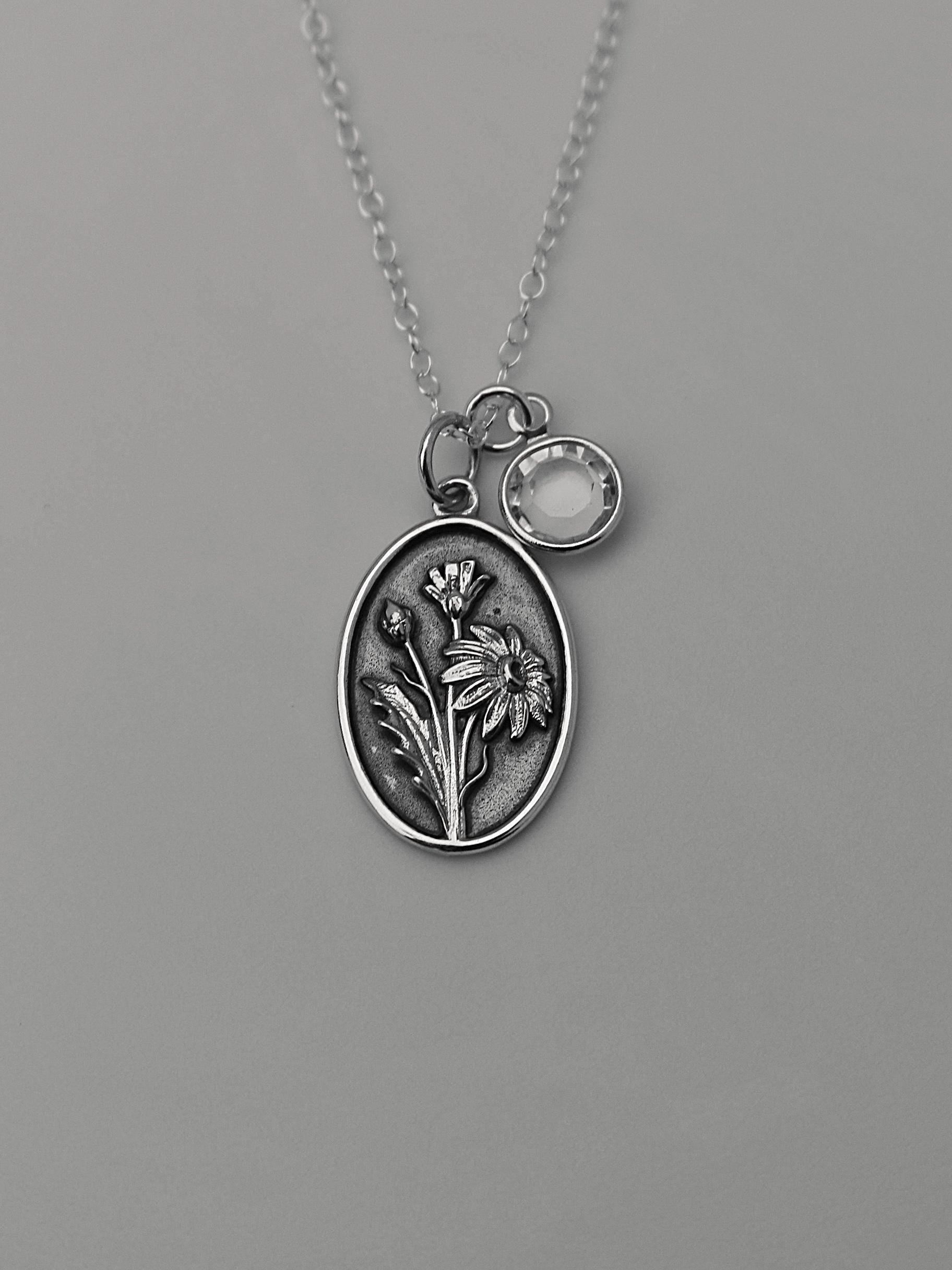 April Birth Flower Necklace Medallion | Birth Flower Jewelry | Daisy | Birth Month Flower | Birthstone Necklace | Best Friend Birthday