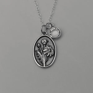 April Birth Flower Necklace Medallion | Birth Flower Jewelry | Daisy | Birth Month Flower | Birthstone Necklace | Best Friend Birthday