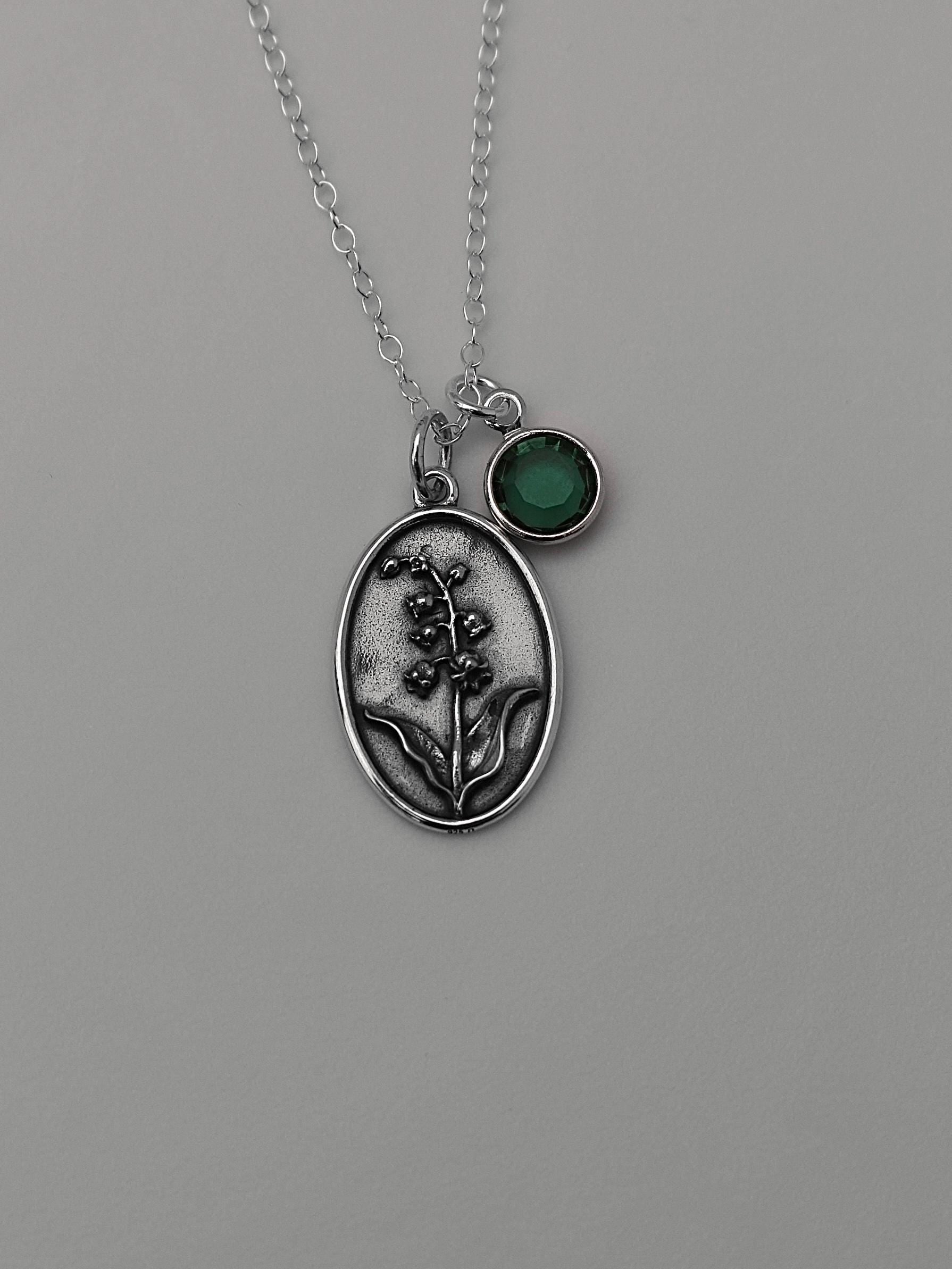 May Birth Flower Necklace Medallion | Birth Flower Jewelry | Lily of the Valley | Birth Month Flower | Birthstone | Best Friend Birthday