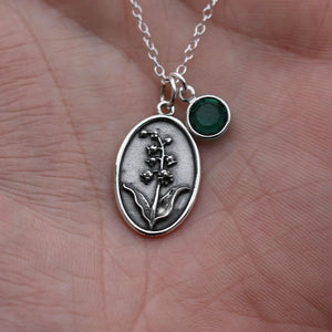 May Birth Flower Necklace Medallion | Birth Flower Jewelry | Lily of the Valley | Birth Month Flower | Birthstone | Best Friend Birthday