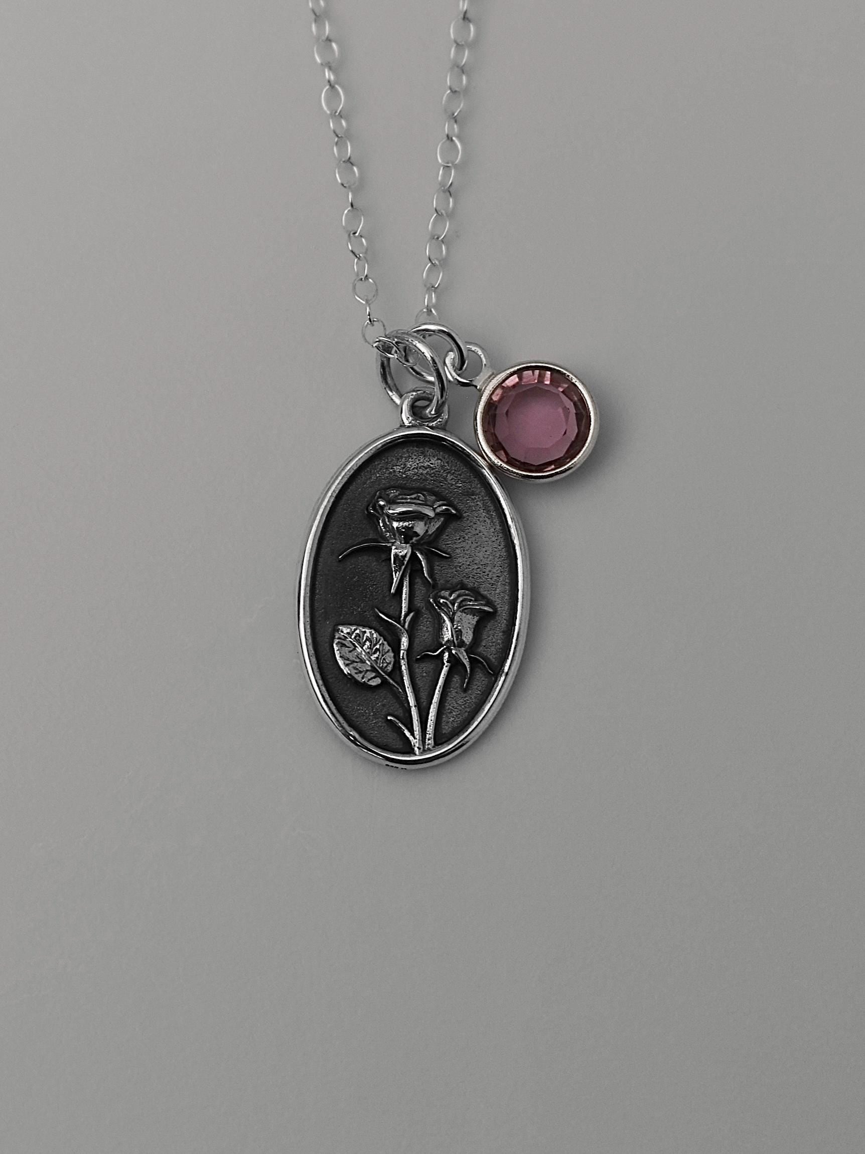 June Birth Flower Necklace Medallion | Birth Flower Jewelry | Rose | Birth Month Flower | Birthstone Necklace | Best Friend Birthday