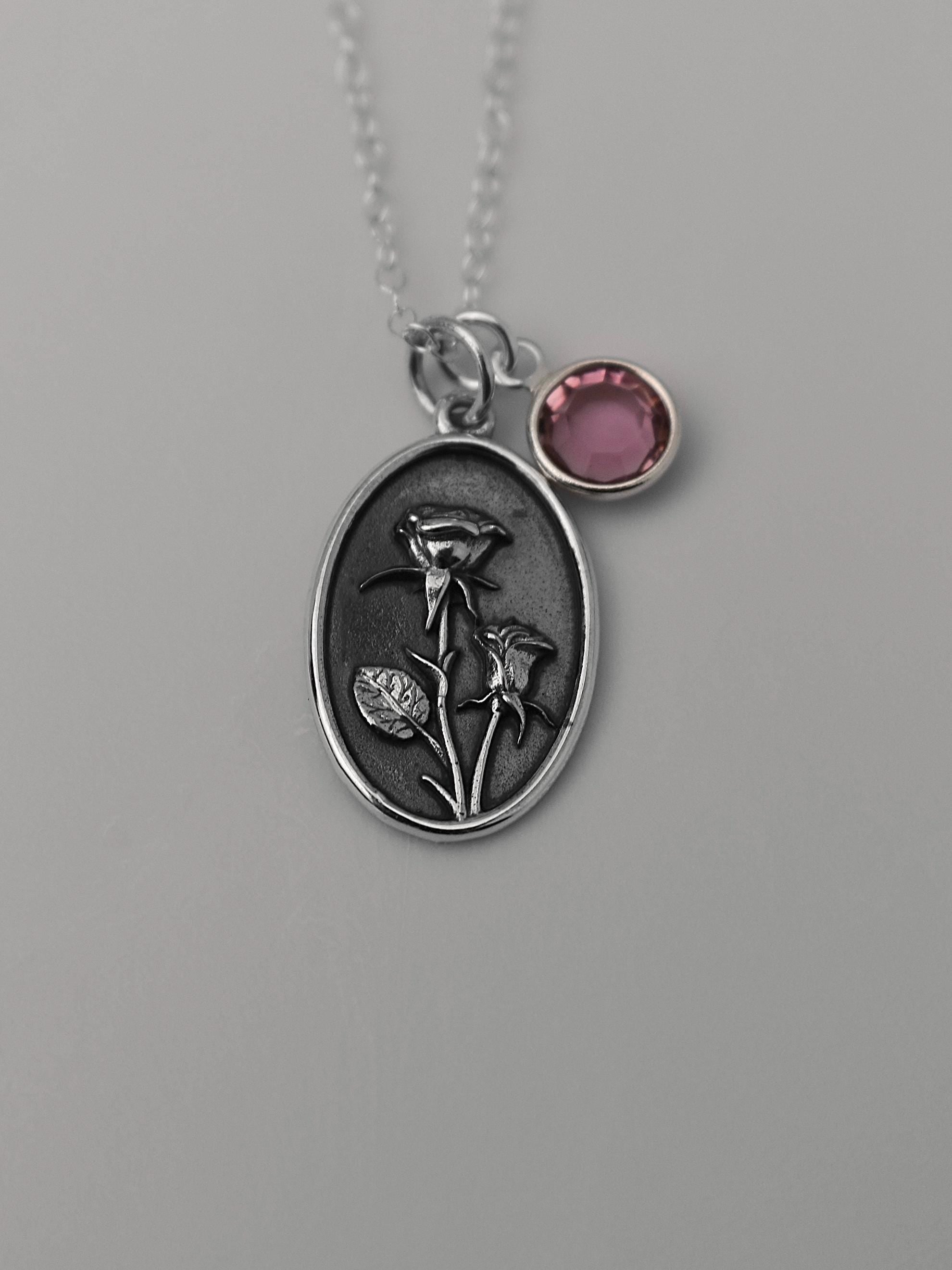 June Birth Flower Necklace Medallion | Birth Flower Jewelry | Rose | Birth Month Flower | Birthstone Necklace | Best Friend Birthday