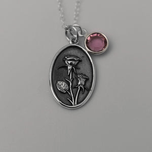June Birth Flower Necklace Medallion | Birth Flower Jewelry | Rose | Birth Month Flower | Birthstone Necklace | Best Friend Birthday