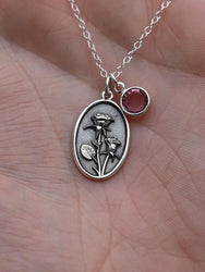 June Birth Flower Necklace Medallion | Birth Flower Jewelry | Rose | Birth Month Flower | Birthstone Necklace | Best Friend Birthday