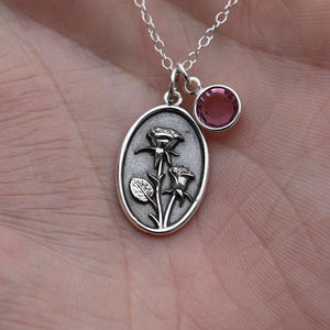 June Birth Flower Necklace Medallion | Birth Flower Jewelry | Rose | Birth Month Flower | Birthstone Necklace | Best Friend Birthday