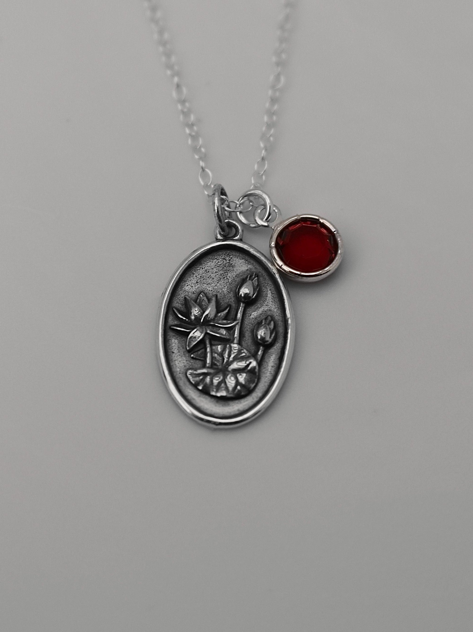 July Birth Flower Necklace Medallion | Birth Flower Jewelry | Water Lily | Birth Month Flower | Birthstone Necklace | Best Friend Birthday