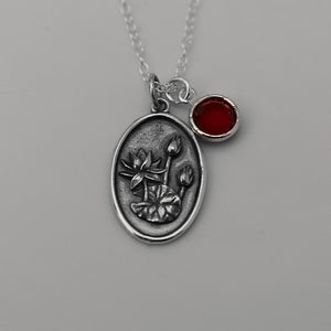 July Birth Flower Necklace Medallion | Birth Flower Jewelry | Water Lily | Birth Month Flower | Birthstone Necklace | Best Friend Birthday