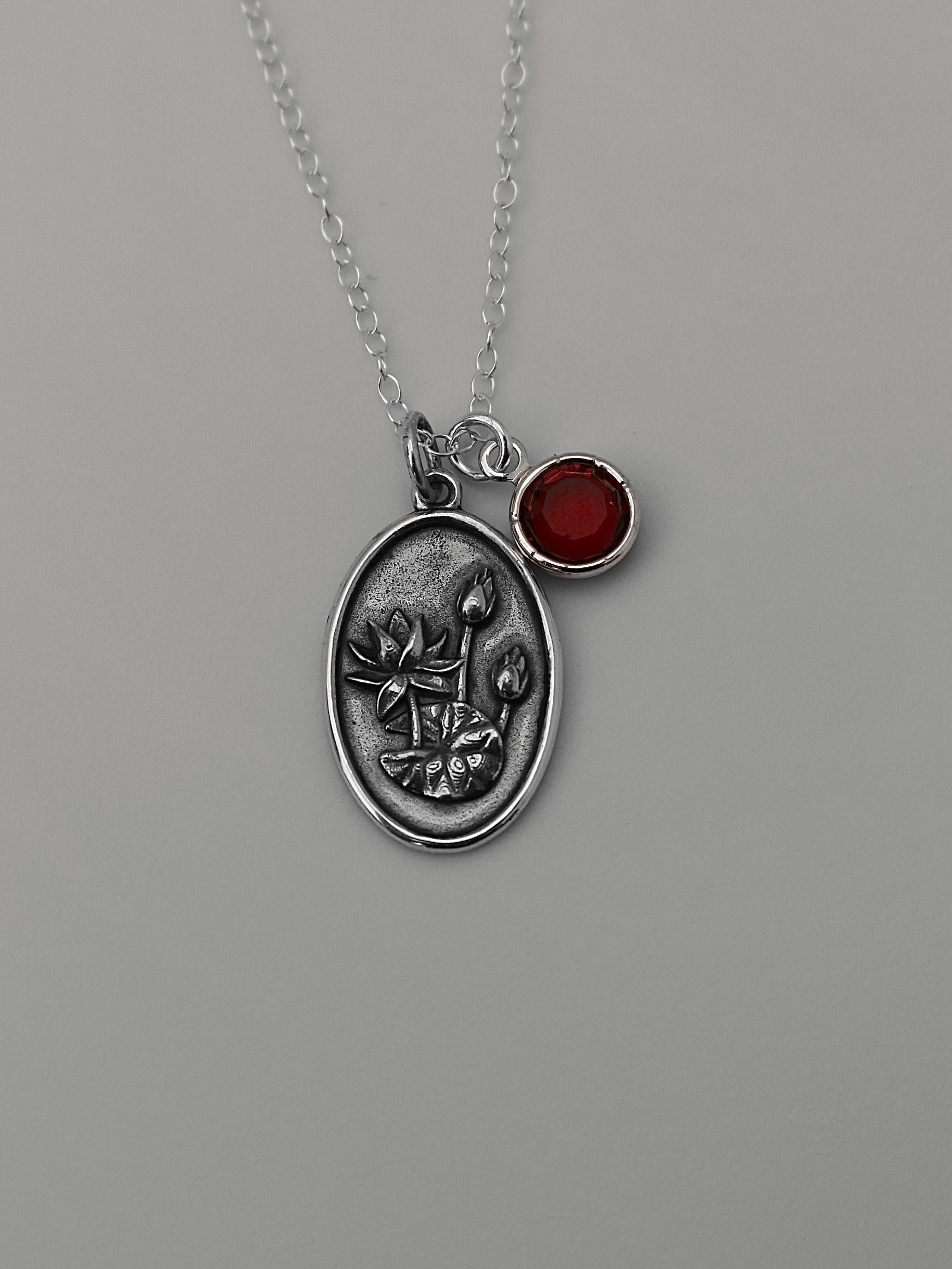 July Birth Flower Necklace Medallion | Birth Flower Jewelry | Water Lily | Birth Month Flower | Birthstone Necklace | Best Friend Birthday