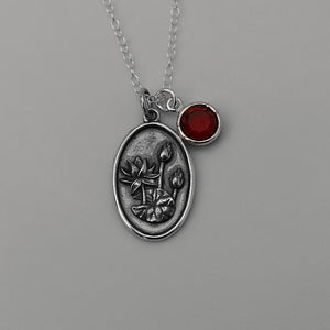 July Birth Flower Necklace Medallion | Birth Flower Jewelry | Water Lily | Birth Month Flower | Birthstone Necklace | Best Friend Birthday