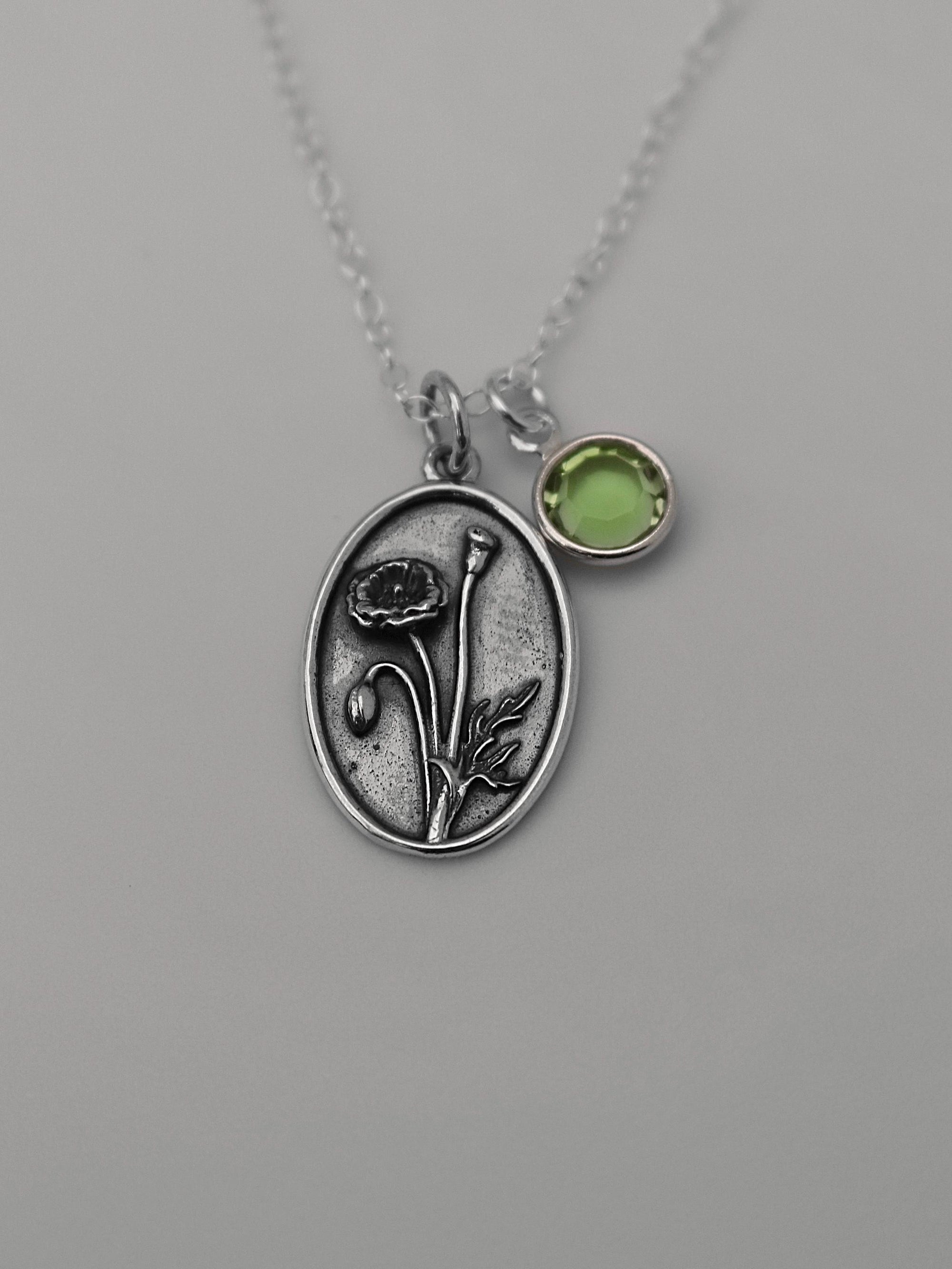 August Birth Flower Necklace Medallion | Birth Flower Jewelry | Poppy | Birth Month Flower | Birthstone Necklace | Best Friend Birthday