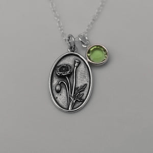 August Birth Flower Necklace Medallion | Birth Flower Jewelry | Poppy | Birth Month Flower | Birthstone Necklace | Best Friend Birthday