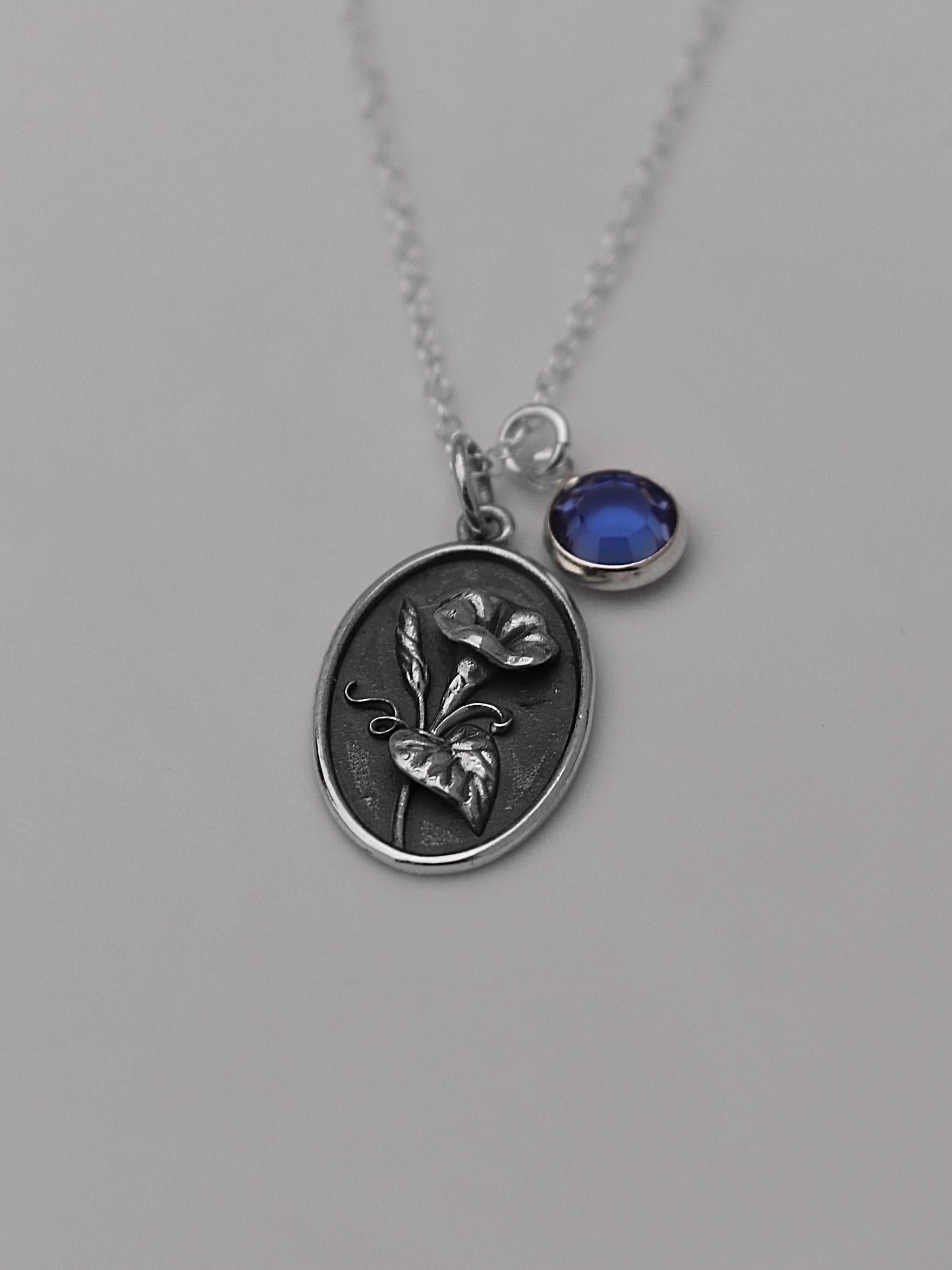 September Birth Flower Necklace Medallion | Birth Flower Jewelry | Morning Glory | Birth Month | Birthstone Necklace | Best Friend Birthday