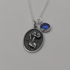 September Birth Flower Necklace Medallion | Birth Flower Jewelry | Morning Glory | Birth Month | Birthstone Necklace | Best Friend Birthday