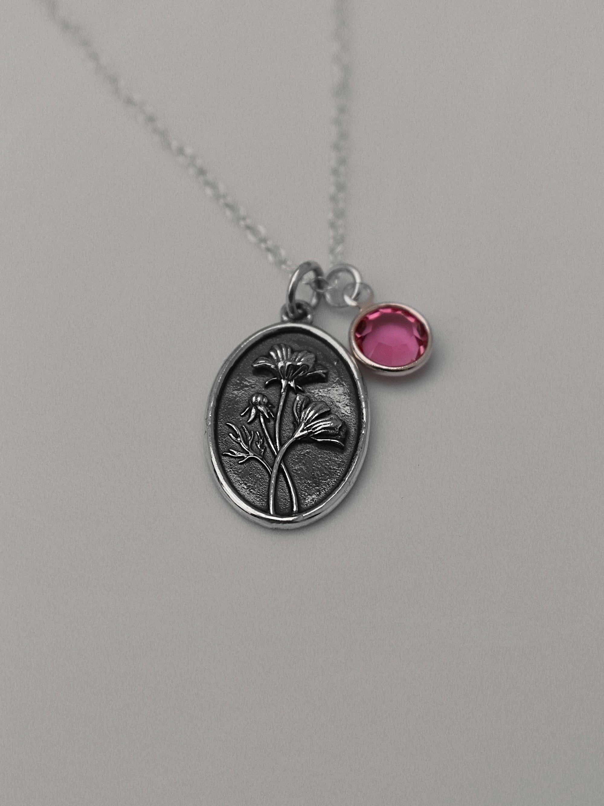 October Birth Flower Necklace Medallion | Birth Flower Jewelry | Cosmos | Birth Month Flower | Birthstone Necklace | Best Friend Birthday