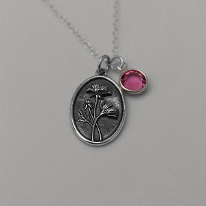 October Birth Flower Necklace Medallion | Birth Flower Jewelry | Cosmos | Birth Month Flower | Birthstone Necklace | Best Friend Birthday
