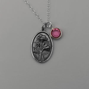 October Birth Flower Necklace Medallion | Birth Flower Jewelry | Cosmos | Birth Month Flower | Birthstone Necklace | Best Friend Birthday