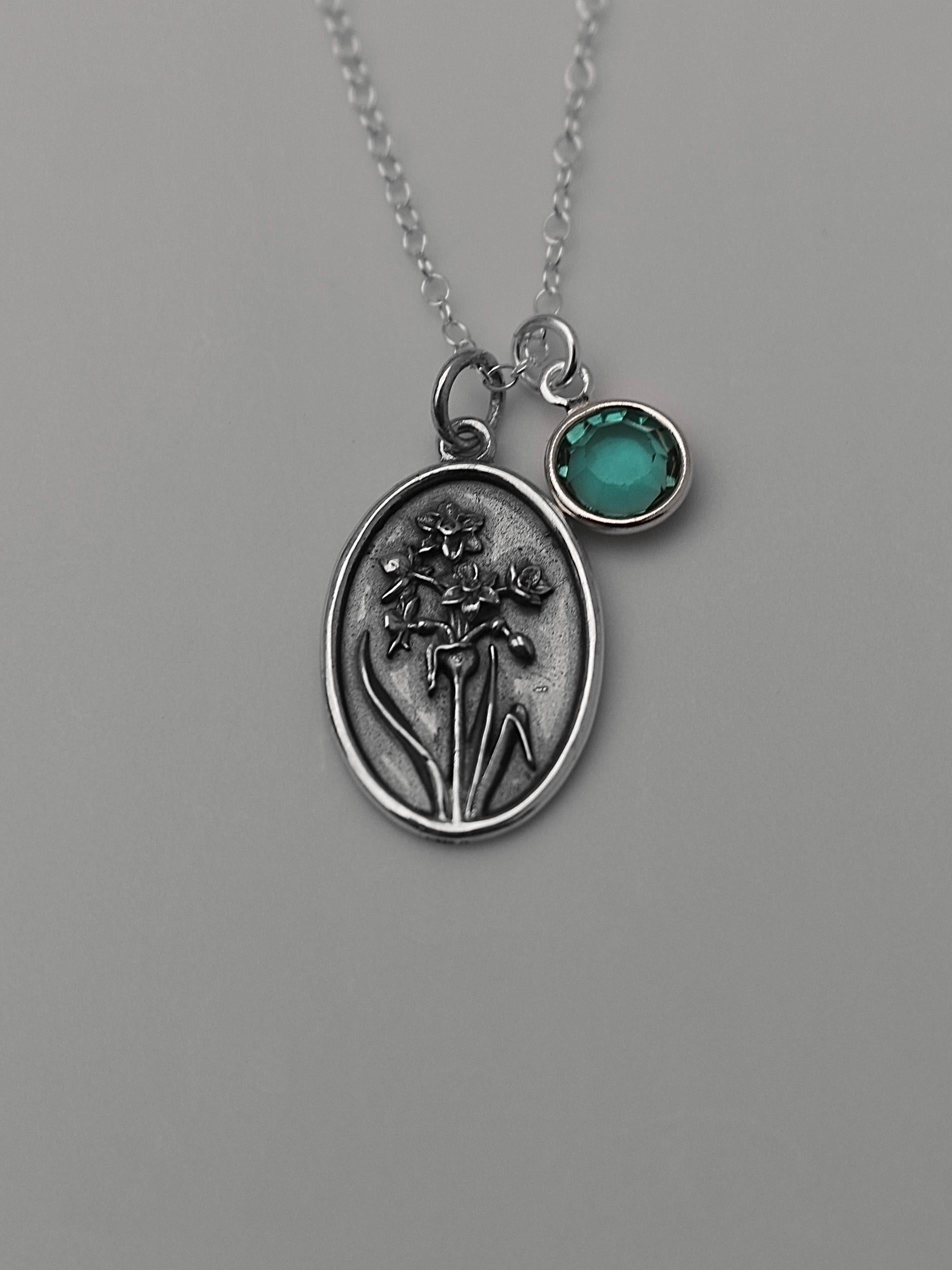 December Birth Flower Necklace Medallion | Birth Flower Jewelry | Narcissus | Birth Month Flower | Birthstone Necklace | Friend Birthday