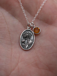 November Birth Flower Necklace Medallion | Birth Flower Jewelry | Chrysanthemum | Birth Month Flower | Birthstone Necklace | Friend Birthday