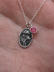 October Birth Flower Necklace Medallion | Birth Flower Jewelry | Cosmos | Birth Month Flower | Birthstone Necklace | Best Friend Birthday