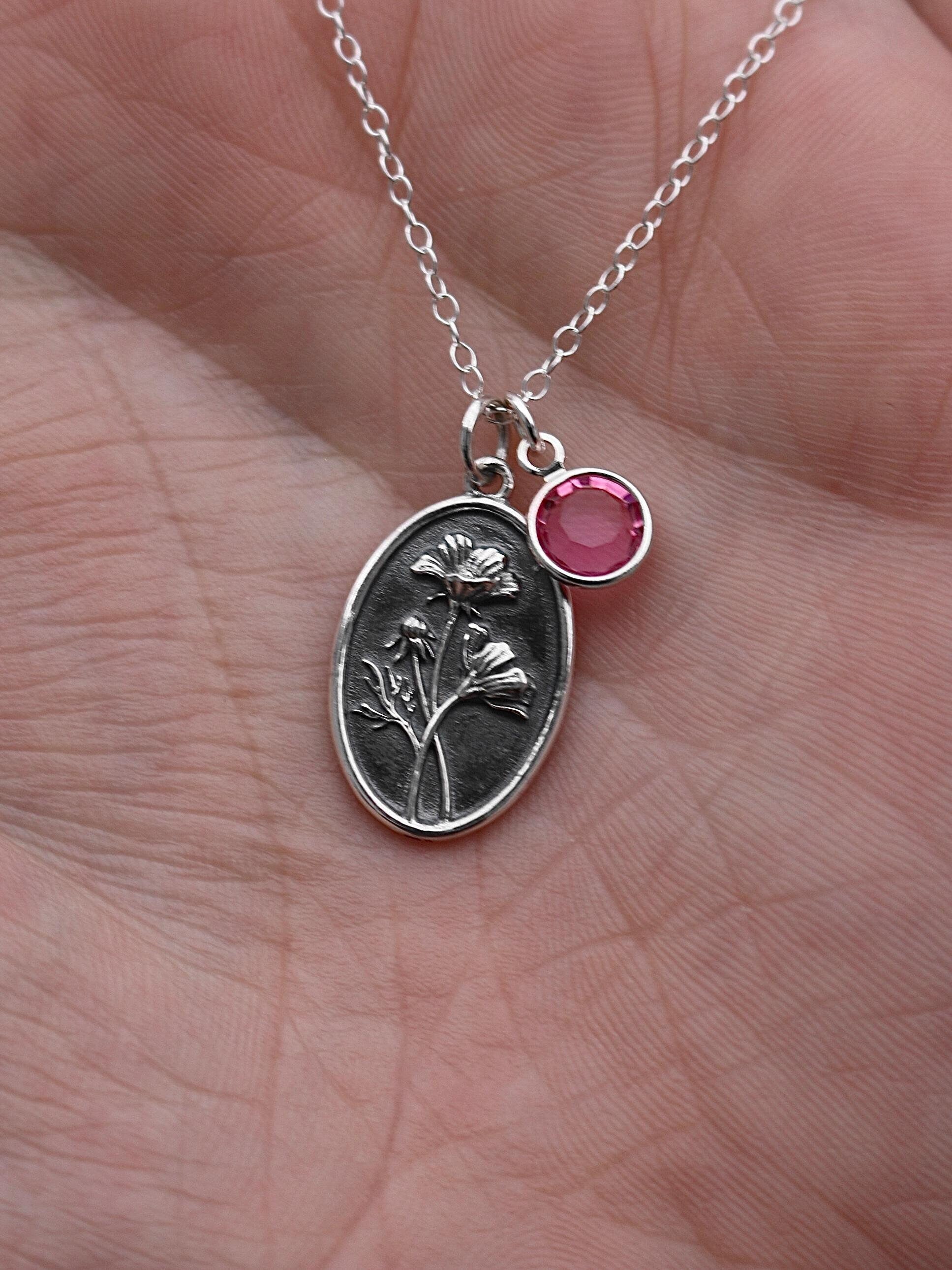 October Birth Flower Necklace Medallion | Birth Flower Jewelry | Cosmos | Birth Month Flower | Birthstone Necklace | Best Friend Birthday