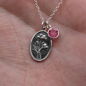 October Birth Flower Necklace Medallion | Birth Flower Jewelry | Cosmos | Birth Month Flower | Birthstone Necklace | Best Friend Birthday