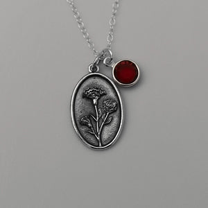 January Birth Flower Necklace Medallion | Birth Flower Jewelry | Carnation | Birth Month Flower | Birthstone Necklace | Best Friend Birthday