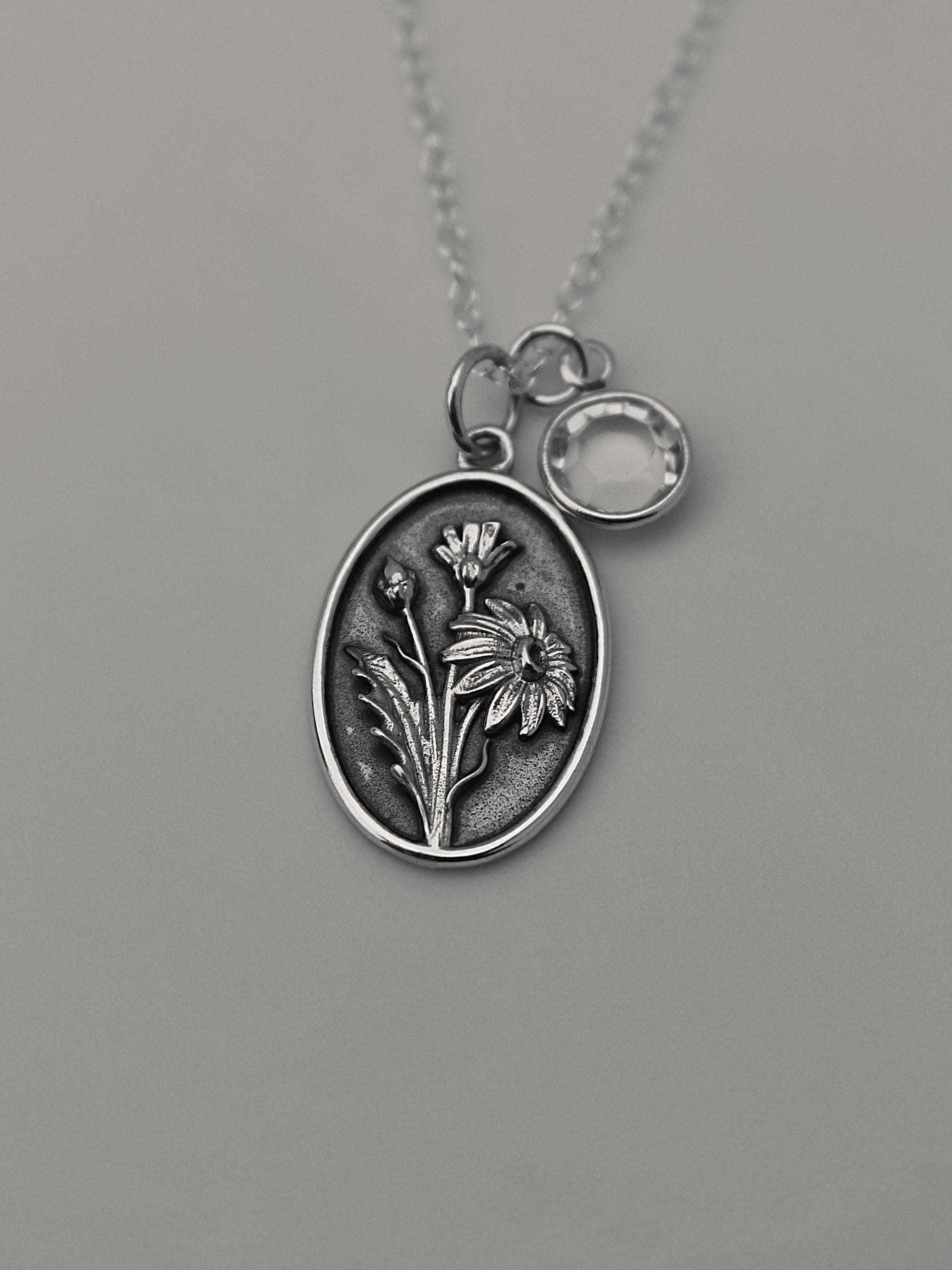 April Birth Flower Necklace Medallion | Birth Flower Jewelry | Daisy | Birth Month Flower | Birthstone Necklace | Best Friend Birthday