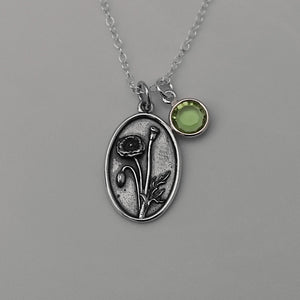 August Birth Flower Necklace Medallion | Birth Flower Jewelry | Poppy | Birth Month Flower | Birthstone Necklace | Best Friend Birthday
