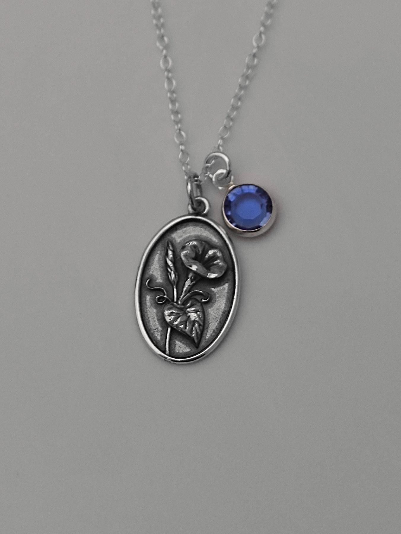 September Birth Flower Necklace Medallion | Birth Flower Jewelry | Morning Glory | Birth Month | Birthstone Necklace | Best Friend Birthday