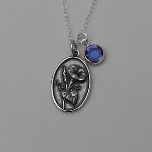 September Birth Flower Necklace Medallion | Birth Flower Jewelry | Morning Glory | Birth Month | Birthstone Necklace | Best Friend Birthday