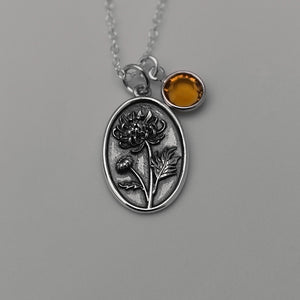 November Birth Flower Necklace Medallion | Birth Flower Jewelry | Chrysanthemum | Birth Month Flower | Birthstone Necklace | Friend Birthday