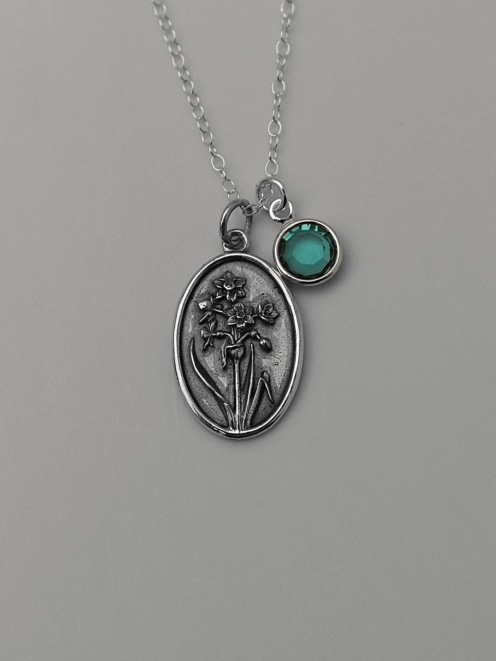 December Birth Flower Necklace Medallion | Birth Flower Jewelry | Narcissus | Birth Month Flower | Birthstone Necklace | Friend Birthday