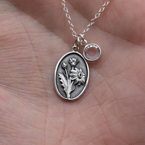 April Birth Flower Necklace Medallion | Birth Flower Jewelry | Daisy | Birth Month Flower | Birthstone Necklace | Best Friend Birthday
