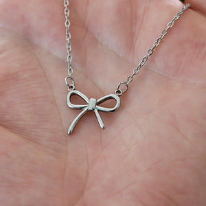 Minimalist Silver Bow Necklace | Dainty Ribbon Pendant | Small Bow Jewelry | Bridesmaid Gift | Bowknot Necklace | Everyday Necklace