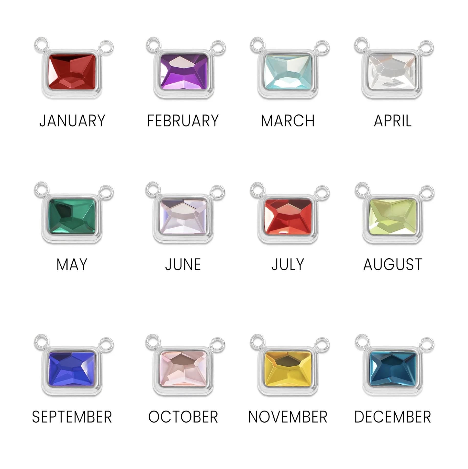 Silver Emerald Cut Birthstone Necklace | Stainless Steel Birth Stone | Personalized Birth Month Gift for Her | | Everyday Birthstone Jewelry