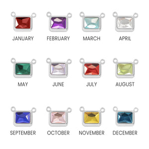 Silver Emerald Cut Birthstone Necklace | Stainless Steel Birth Stone | Personalized Birth Month Gift for Her | | Everyday Birthstone Jewelry