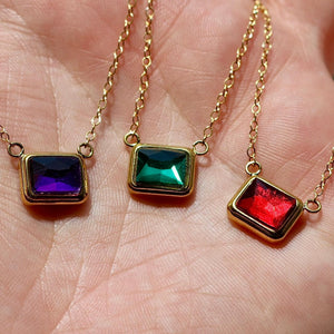 Gold Emerald Cut Birthstone Necklace | Gold Birthstone Necklace | Personalized Birth Month Gift for Her | Dainty Crystal | Everyday Jewelry