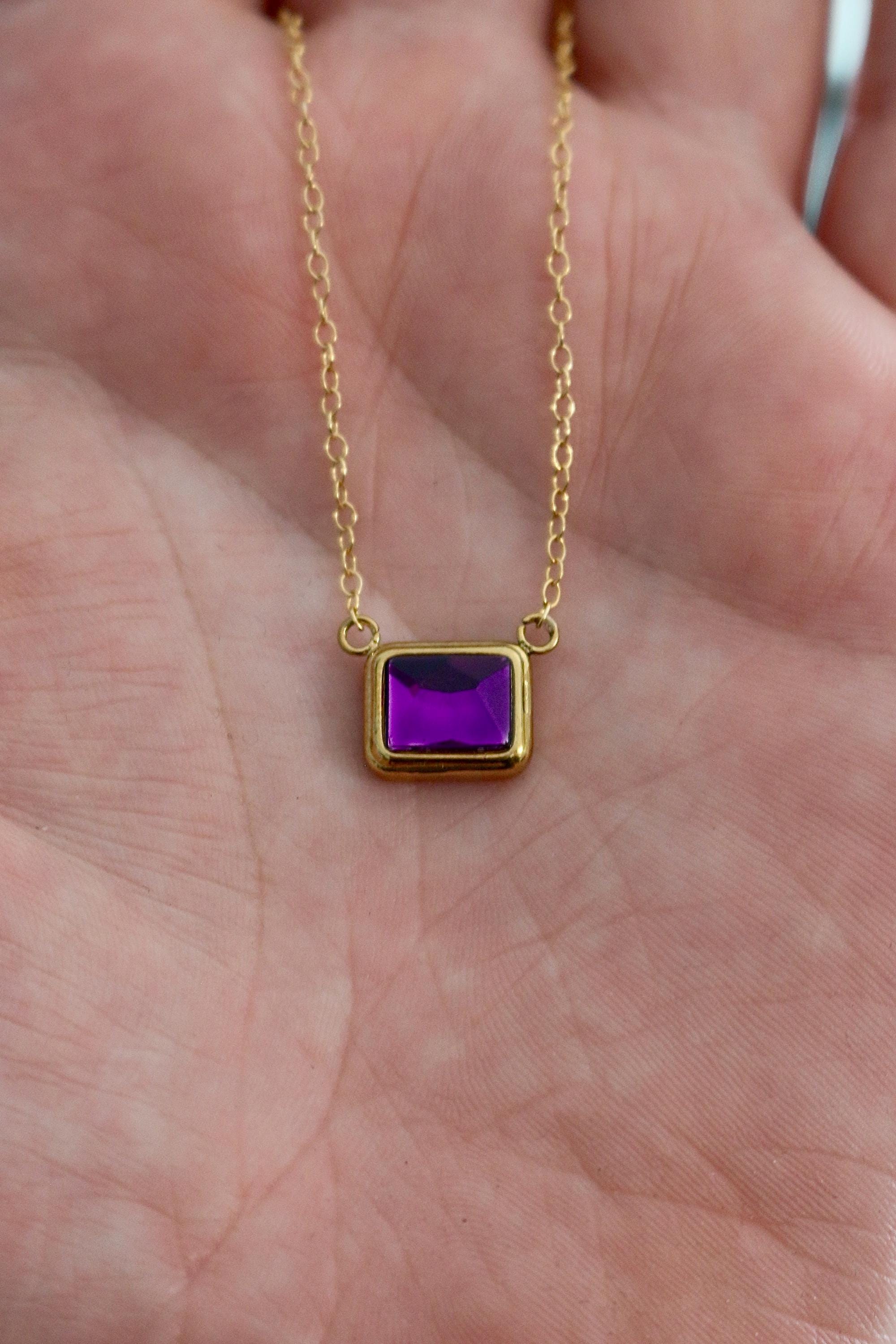 Gold Emerald Cut Birthstone Necklace | Gold Birthstone Necklace | Personalized Birth Month Gift for Her | Dainty Crystal | Everyday Jewelry