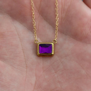 Gold Emerald Cut Birthstone Necklace | Gold Birthstone Necklace | Personalized Birth Month Gift for Her | Dainty Crystal | Everyday Jewelry