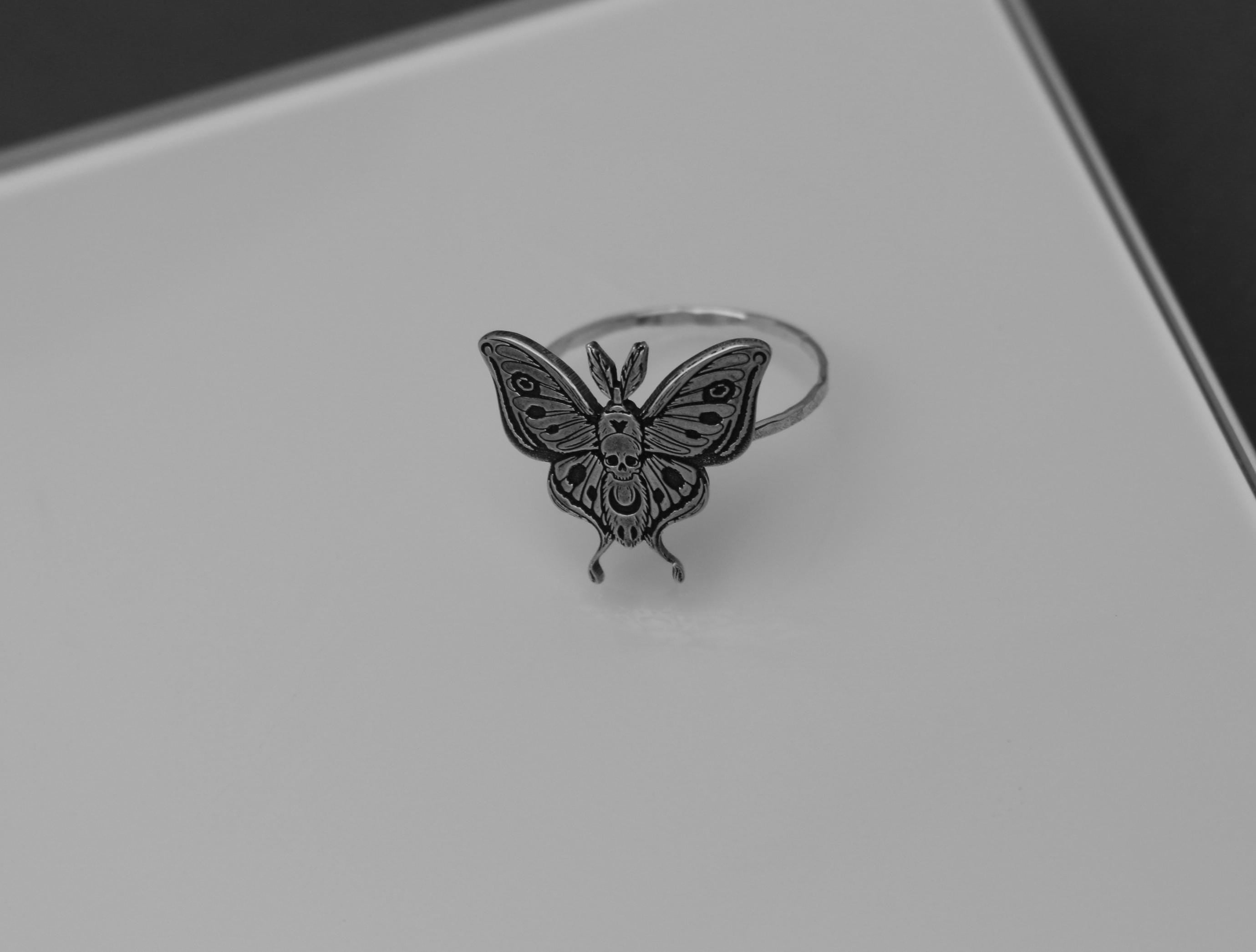 Death Head Moth Ring | Hawk Moth Ring | Gothic Horror Jewelry | Goth Occult Best Friend Birthday Gift | Halloween Jewelry | Emo Punk Jewelry