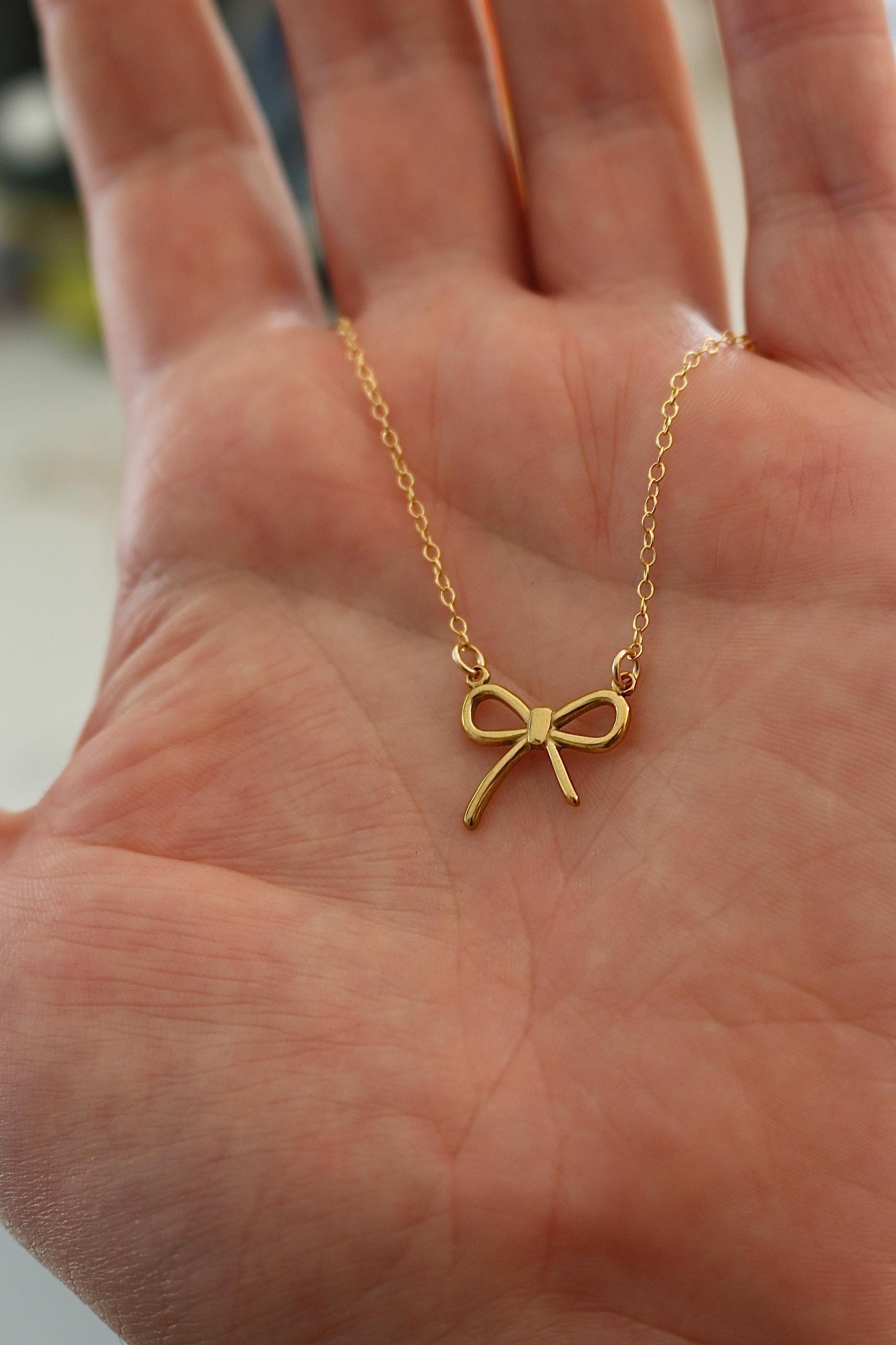 Gold Bow Necklace | Minimalist Ribbon Charm | Gold Bowknot Pendant | Small Bow Jewelry | Bridesmaid Proposal Gift | Everyday Jewelry